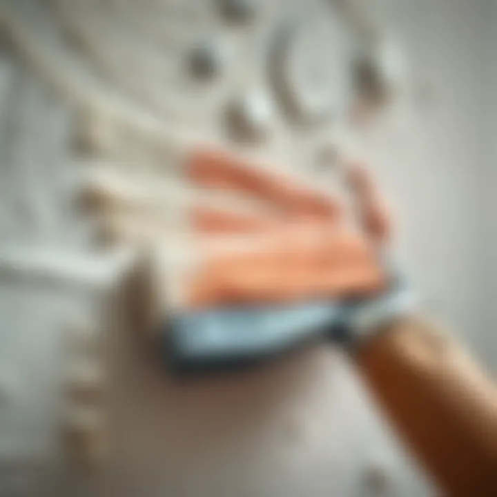 Close-up of textured wall paint application on a surface