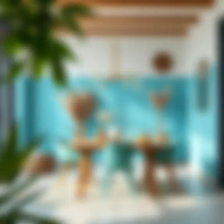 Chic Dining Area Featuring Turquoise and Nature Chic dining area highlighting turquoise with natural elements