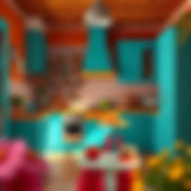 Vibrant Kitchen with Turquoise and Warm Tones Vibrant kitchen showcasing turquoise combined with warm hues