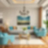 Elegant living room featuring turquoise accents