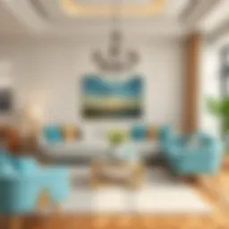 Elegant living room featuring turquoise accents