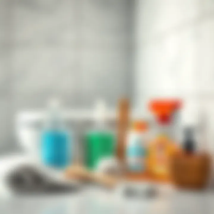 Essential cleaning supplies arranged neatly for toilet cleaning