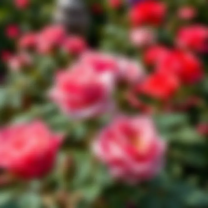 Vibrant Garden with Blooming Roses A vibrant garden showcasing healthy and blooming roses