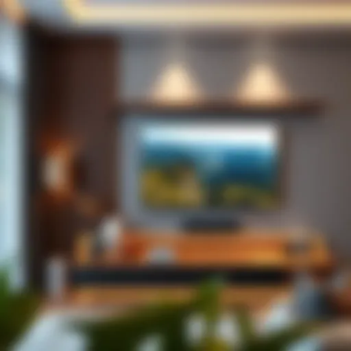 Stylish wall-mounted television unit in a modern living room