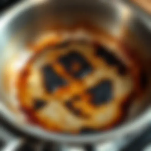 Stainless steel pan with burnt residue