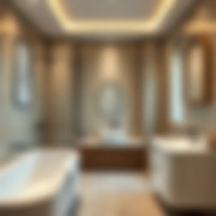 Luxurious parent bathroom featuring stylish tiles and lighting