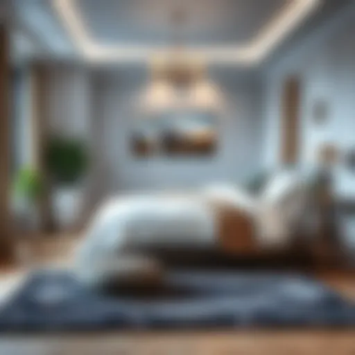 A beautifully decorated bedroom featuring a luxurious area rug that complements the decor