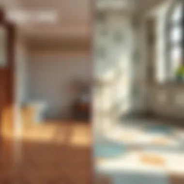 Before and after comparison of painted tile flooring