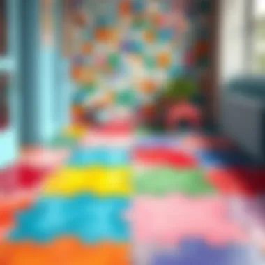 Freshly painted floor tiles showcasing vibrant colors