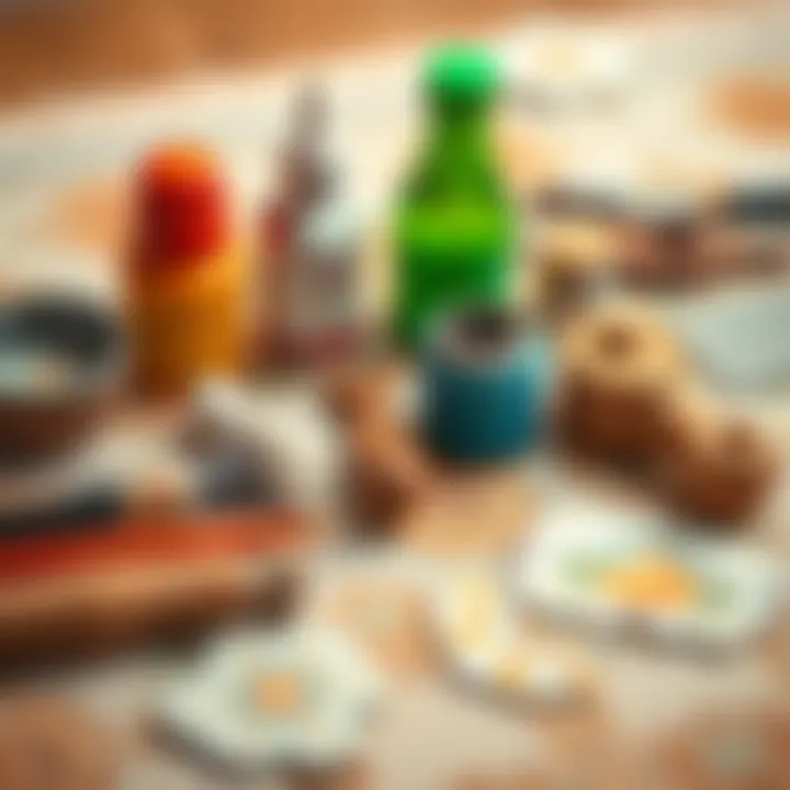 Tools and materials laid out for tile painting